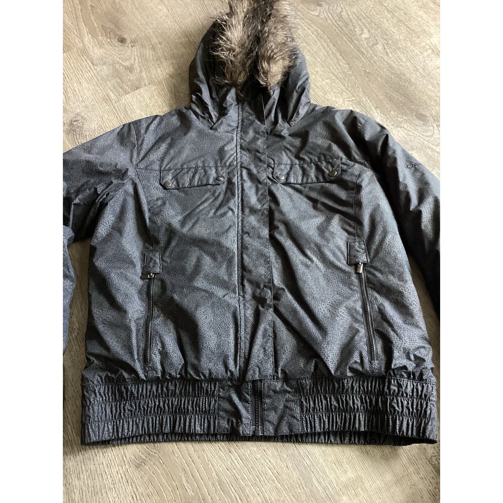 Columbia Youth Girls Size XL Puffer Faux Fur Hooded Jacket Coat Gray Black